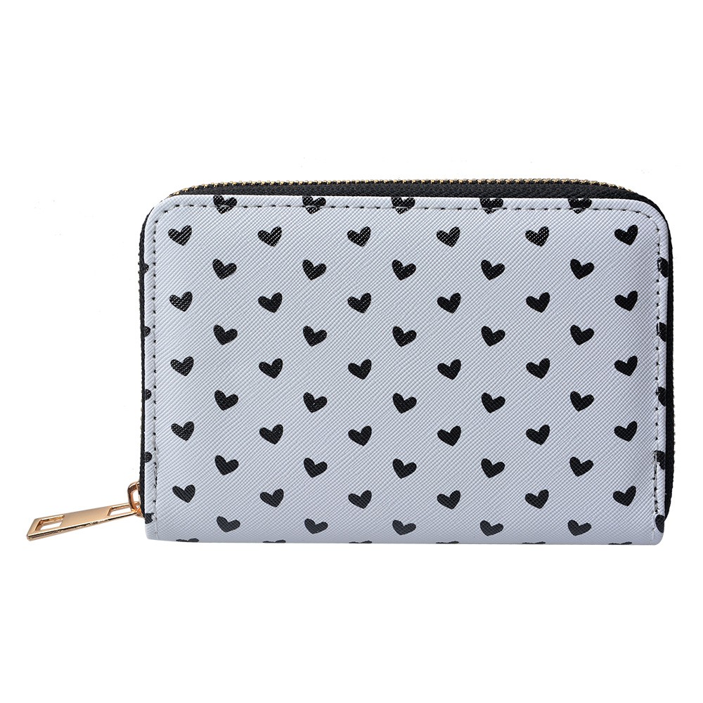 Bílo-černá peněženka se srdíčky Love Birds - 10*15 cm