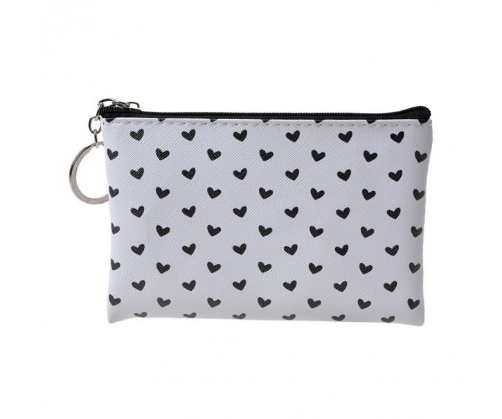 Bílo-černá peněženka/ taštička se srdíčky Love Birds - 10*15 cm