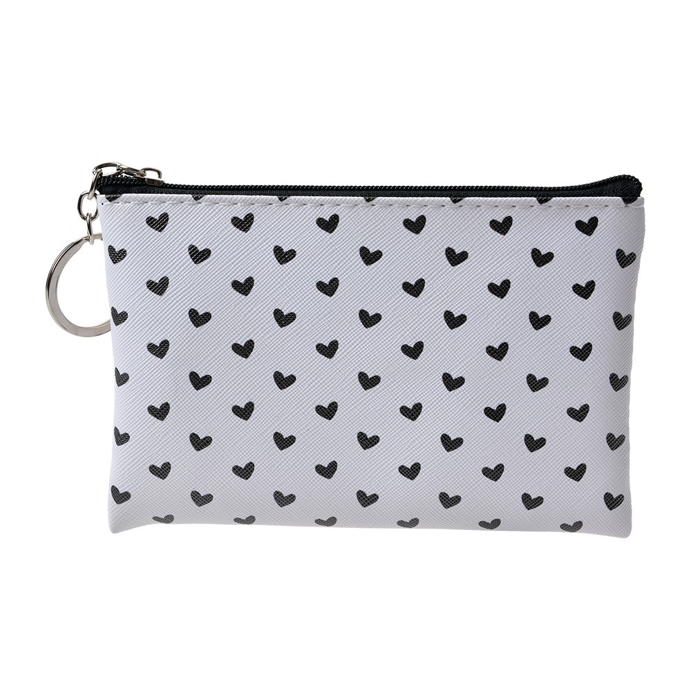 Bílo-černá peněženka/ taštička se srdíčky Love Birds - 10*15 cm Clayre & Eef