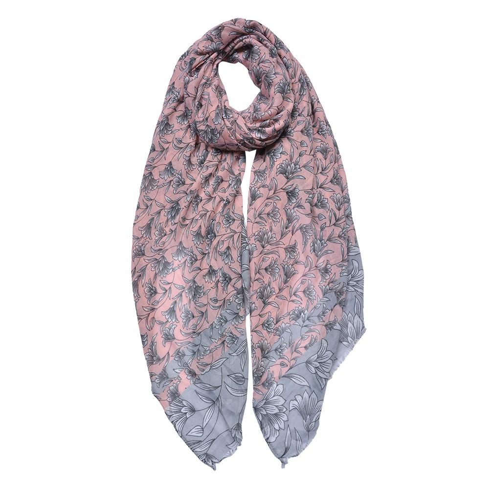 Růžový dámský šátek s květy - 85*180 cm Clayre & Eef