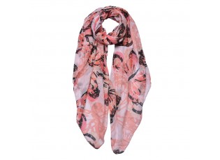 Dámský šátek s růžovým potiskem s motýlky - 90*180 cm