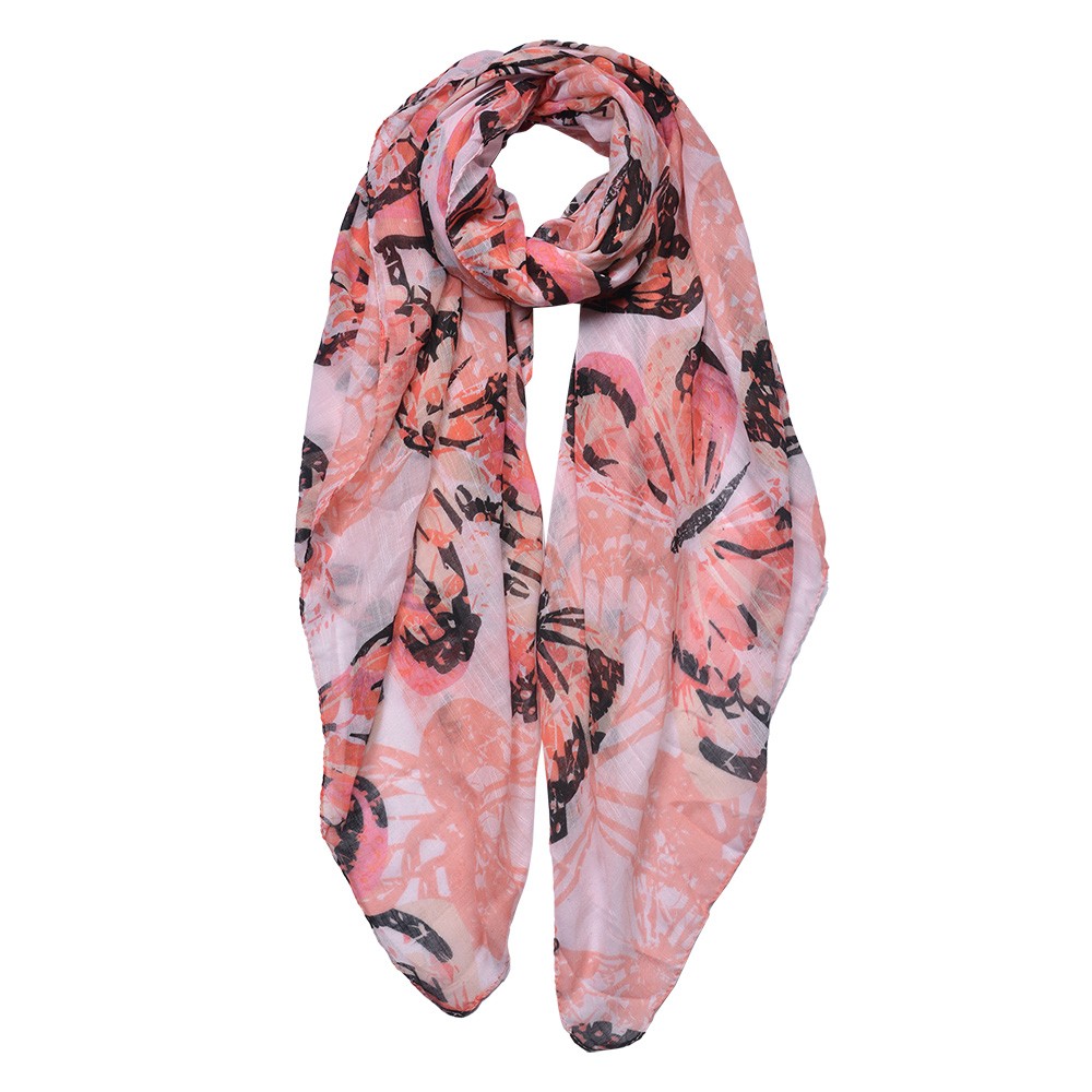 Dámský šátek s růžovým potiskem s motýlky - 90*180 cm Clayre & Eef