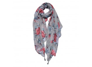 Šedý dámský šátek s červenými růžemi - 90*180 cm