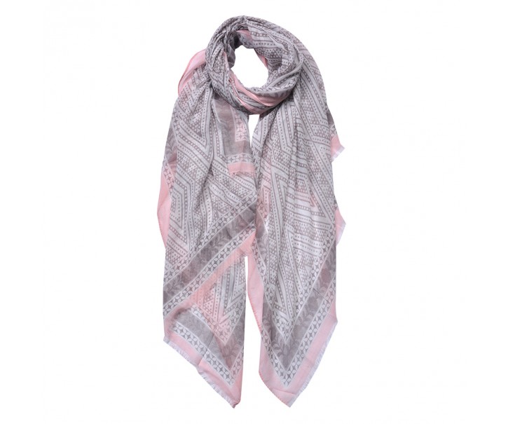 Světle šedý dámský šátek se vzorem - 90*180 cm