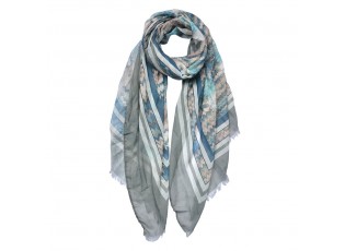 Modro-šedý šátek s ornamenty - 70*180 cm