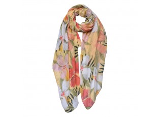 Žlutý dámský šátek s barevnými květy - 85*180 cm