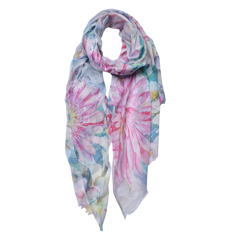 Dámský šátek s potiskem růžových květů - 70*180 cm Clayre & Eef