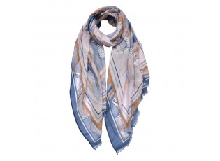 Modrý dámský šátek se vzorem - 70x180 cm