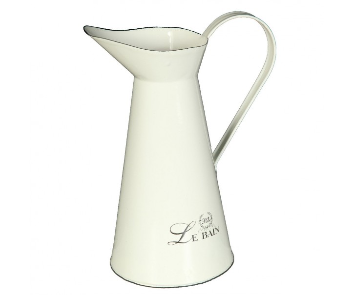 Krémový smaltovaný džbán s nápisem Le Bain - 20*Ø13*26cm/ 1,5L