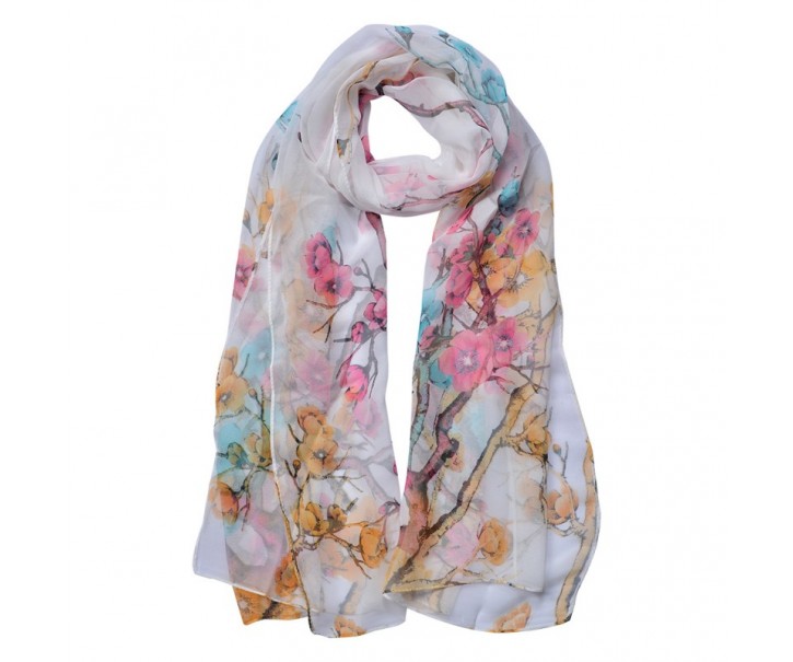 Bílý dámský šátek s jemnými květy - 50*160 cm