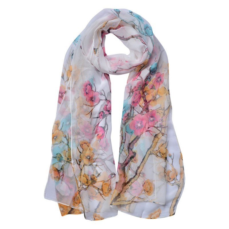 Bílý dámský šátek s jemnými květy - 50*160 cm Clayre & Eef