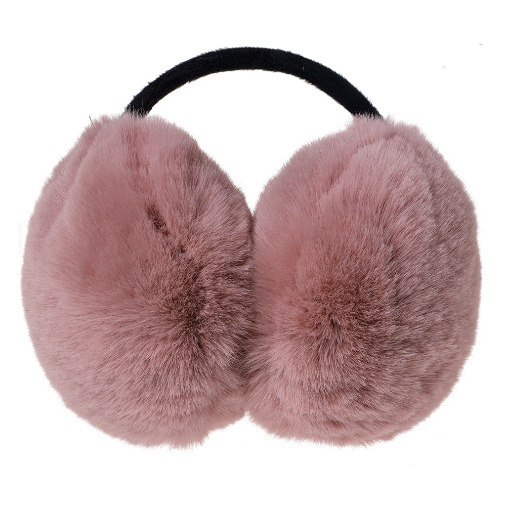 Tmavě růžové chlupaté klapky na uši - Ø 13 cm Clayre & Eef