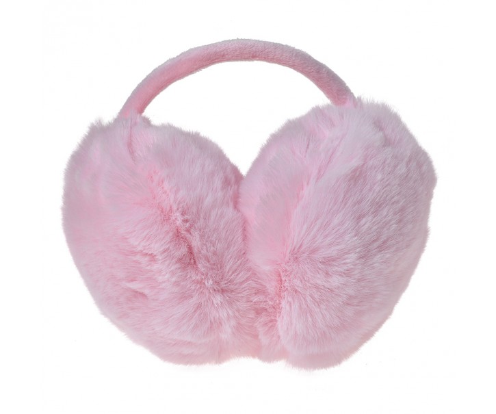 Růžové chlupaté klapky na uši - Ø 13 cm