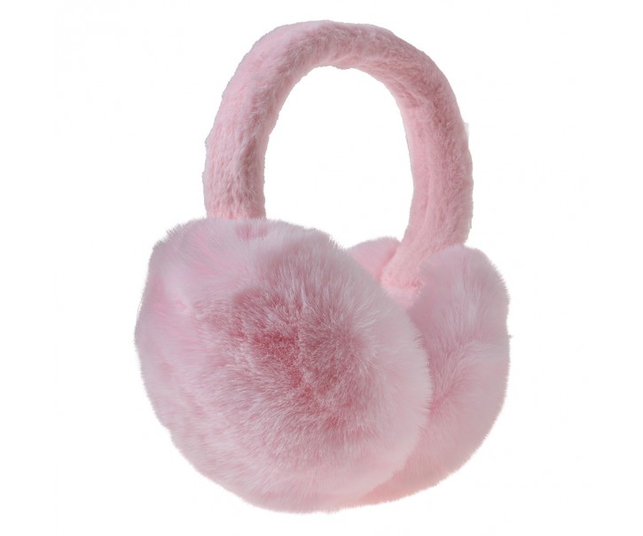 Světle růžové skládací chlupaté klapky na uši - Ø 13cm - one size