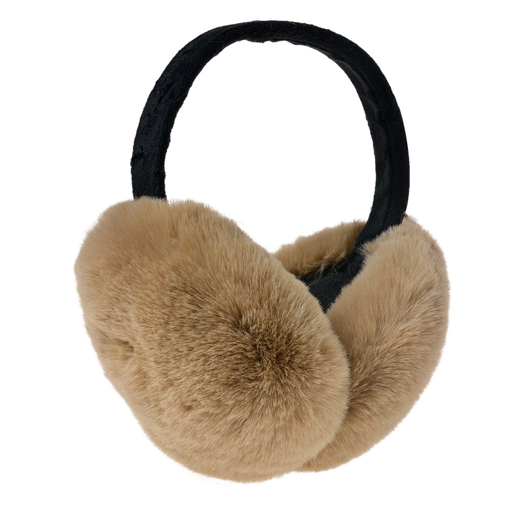 Světle hnědé skládací chlupaté klapky na uši - Ø 14cm - one size