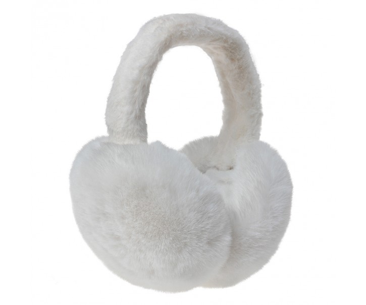 Bílé skládací chlupaté klapky na uši - Ø 13cm - one size