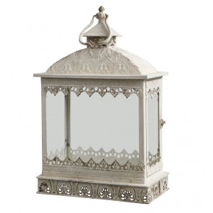 Krémová antik kovová lucerna Fleur-de-lis - 35*20*66 cm