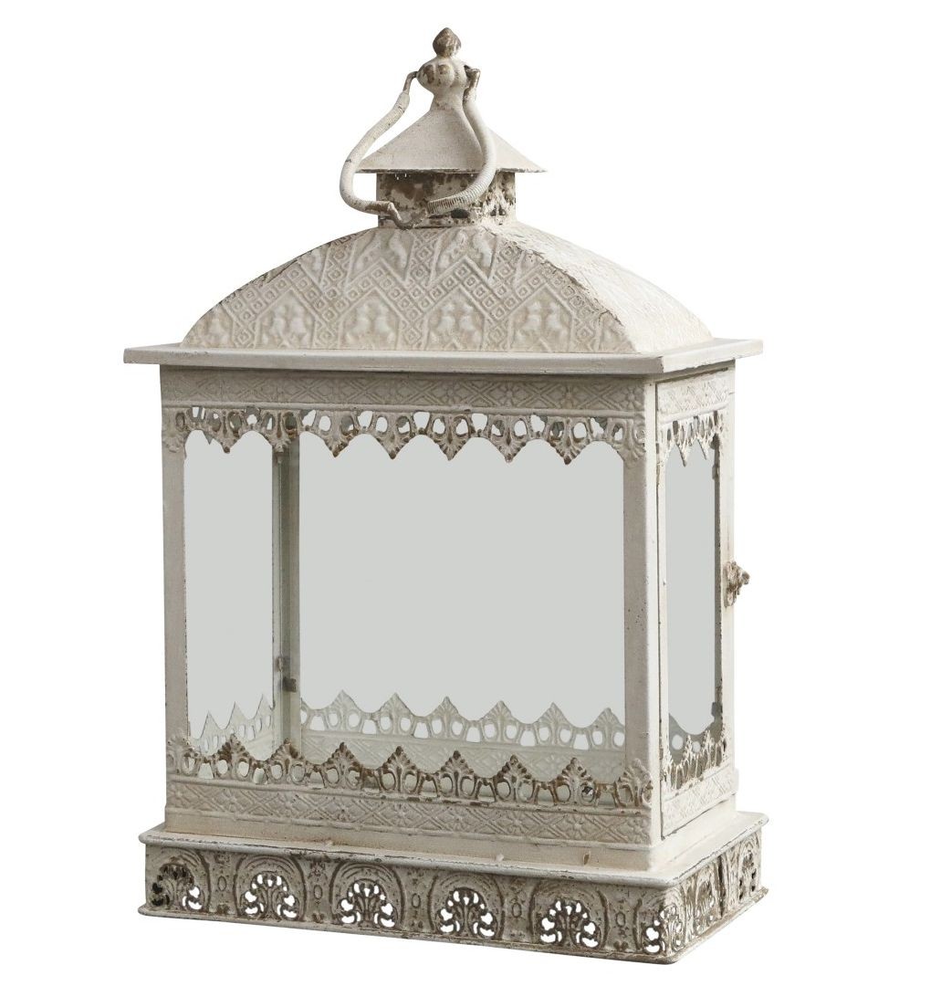 Krémová antik kovová lucerna Fleur-de-lis - 35*20*66 cm