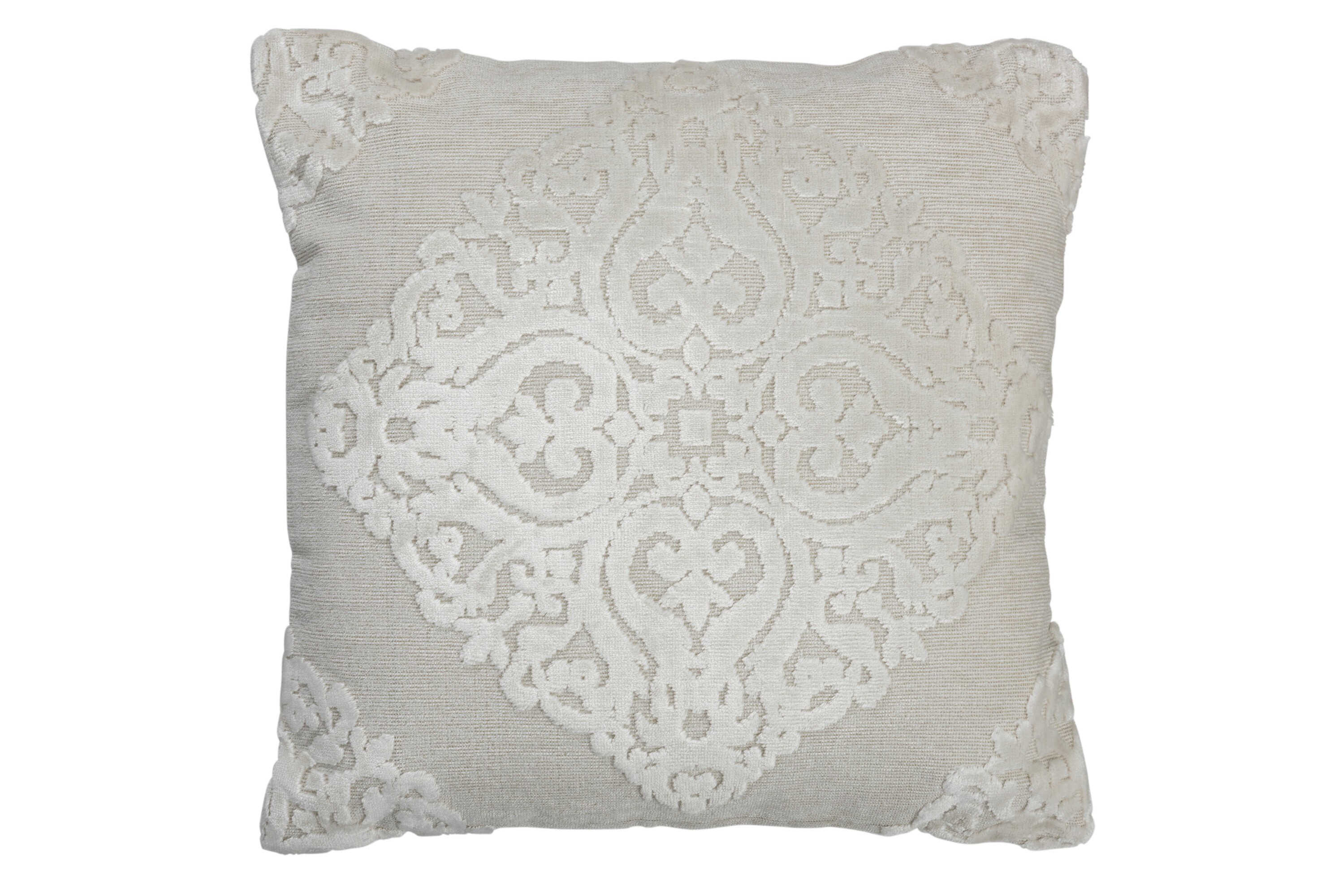 Bílý sametový polšář s ornamentem a výplní Vende - 44*44cm