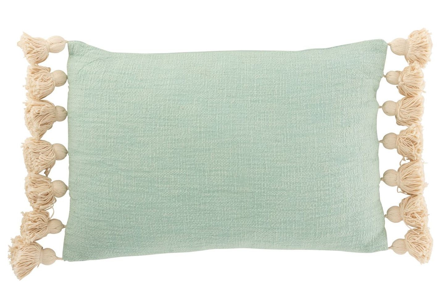 Mintovo-azurový polštář se střapci a výplní Pompom - 50*35cm
