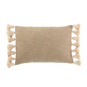 Taupe polštář se střapci a výplní Pompom - 50*35cm