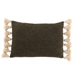 Khaki polštář se střapci a výplní Pompom - 50*35cm
