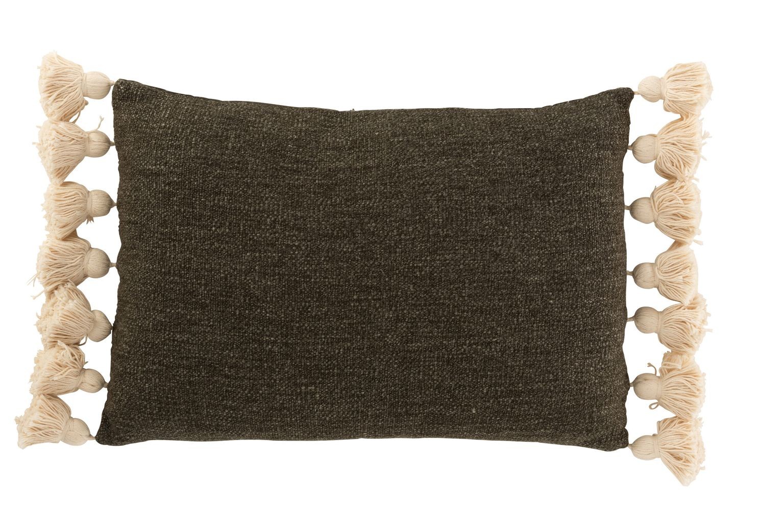 Khaki polštář se střapci a výplní Pompom - 50*35cm