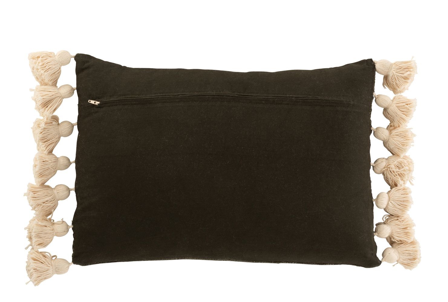 Khaki polštář se střapci a výplní Pompom - 50*35cm