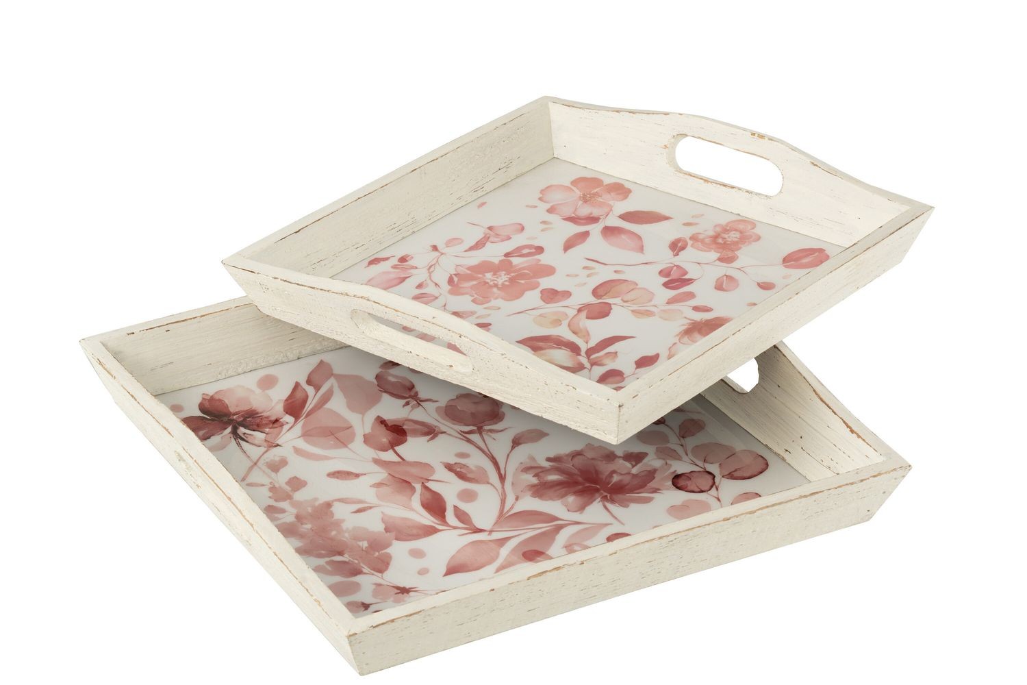 2ks dřevěný podnos s květinovým dekorem Tray Roses - 39*39*5/ 35*35*4 cm