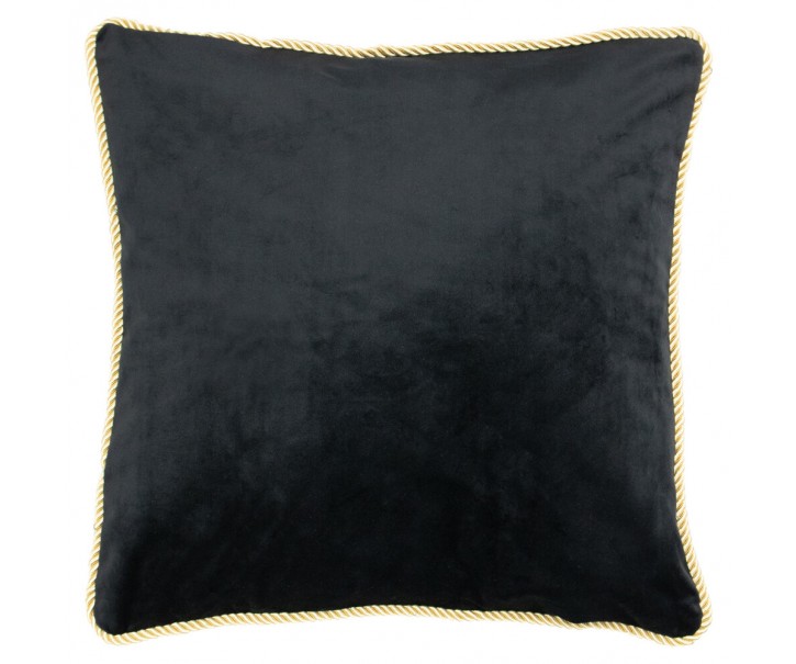 Černý sametový polštář obšitý krouceným zlatým provázkem Velvet black - 45*10*45cm
