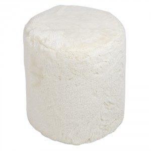 Bílý plyšový měkoučký kulatý puf Soft Teddy White Off - Ø 40*45cm 