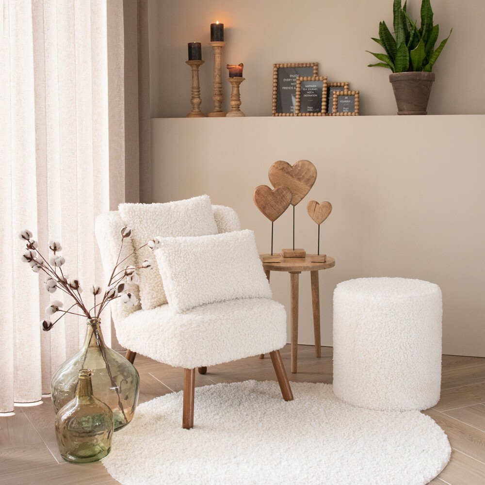 Bílý plyšový kudrnatý polštář Curly Teddy White Off - 45*15*45cm 