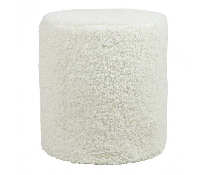 Bílý plyšový kudrnatý kulatý puf Curly Teddy White Off - Ø 40*45cm 