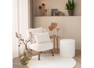 Bílý plyšový kudrnatý kulatý puf Curly Teddy White Off - Ø 40*45cm 