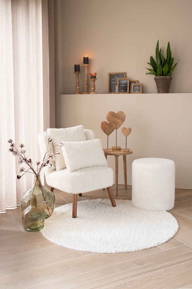Bílý plyšový kudrnatý kulatý koberec Curly Teddy White Off - Ø 120cm 