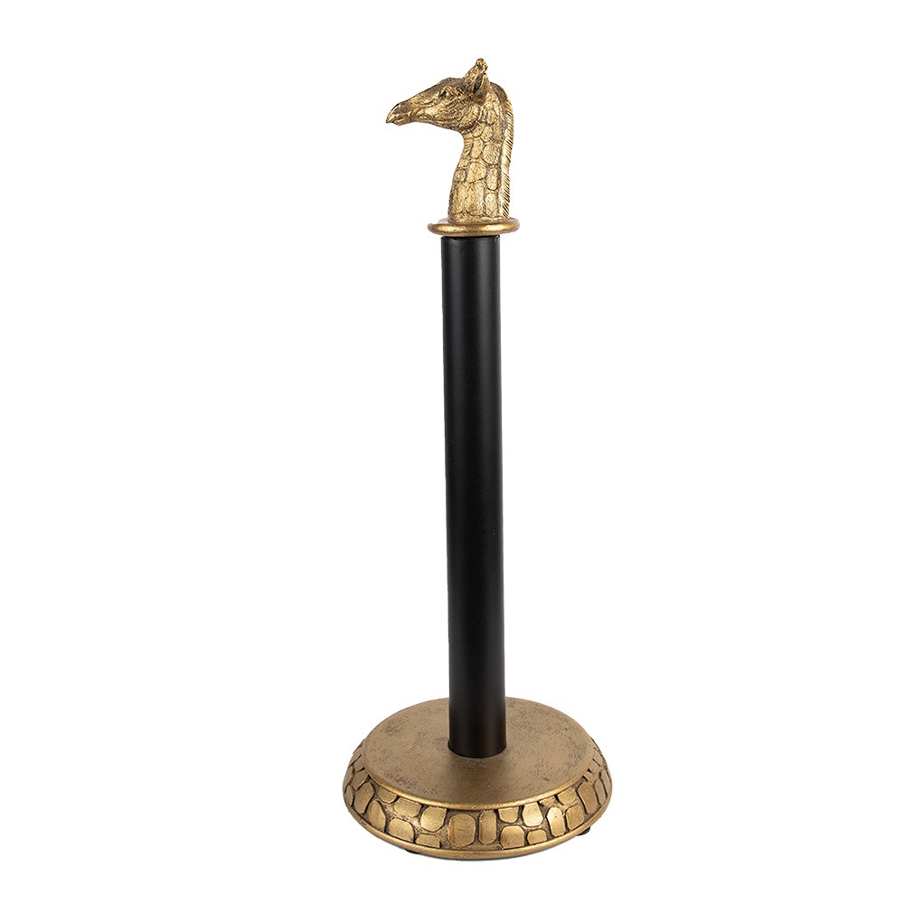 Zlato-černý držák kuchyňských rolí s hlavou žirafy Giraffe - Ø 16*41 cm Clayre & Eef