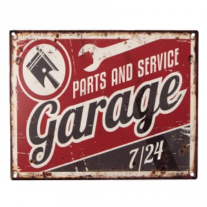Červená antik nástěnná kovová cedule Garage - 25*1*20 cm
