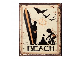 Krémová antik nástěnná kovová cedule Beach - 20*1*25 cm