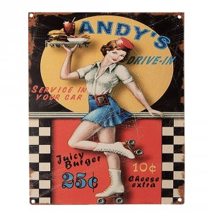 Barevná antik nástěnná kovová cedule Andy's Drive-in - 20*1*25 cm