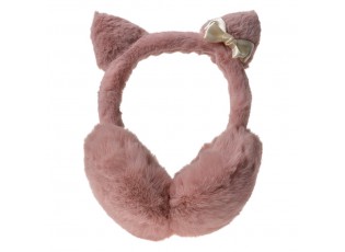 Růžové dětské chlupaté klapky na uši s kočičími oušky