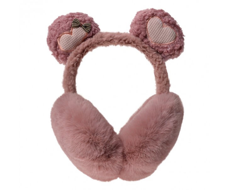Růžové dětské chlupaté klapky na uši s oušky
