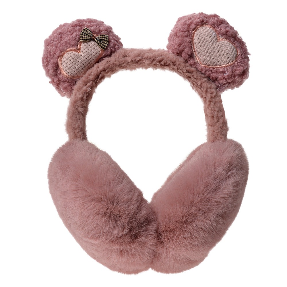 Růžové dětské chlupaté klapky na uši s oušky Clayre & Eef