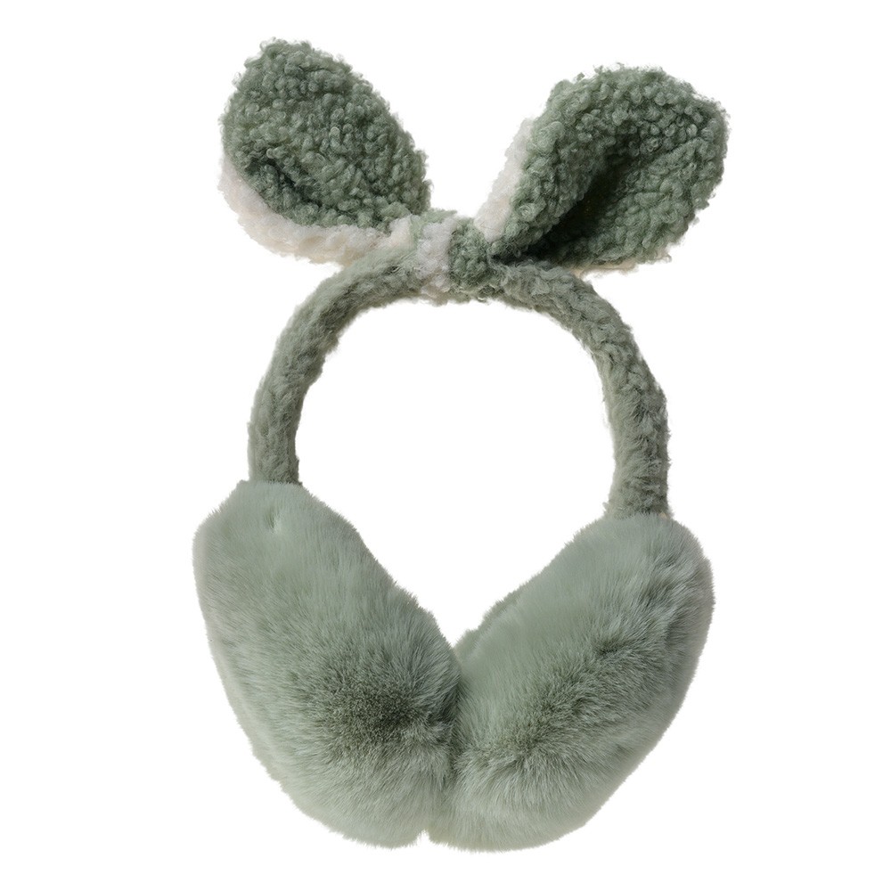 Zelené dětské chlupaté klapky na uši s mašlí JZCEW0006GR