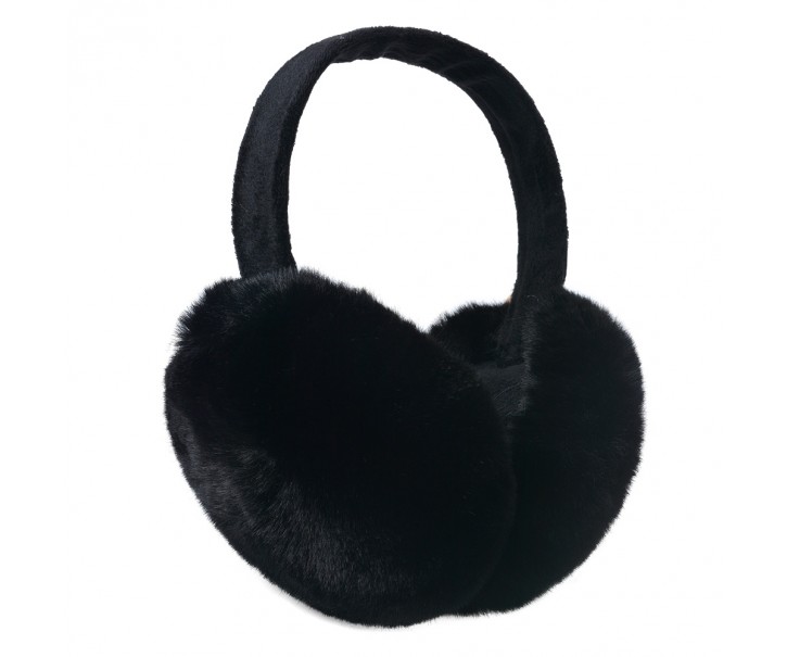 Černé skládací chlupaté klapky na uši - Ø 14cm - one size