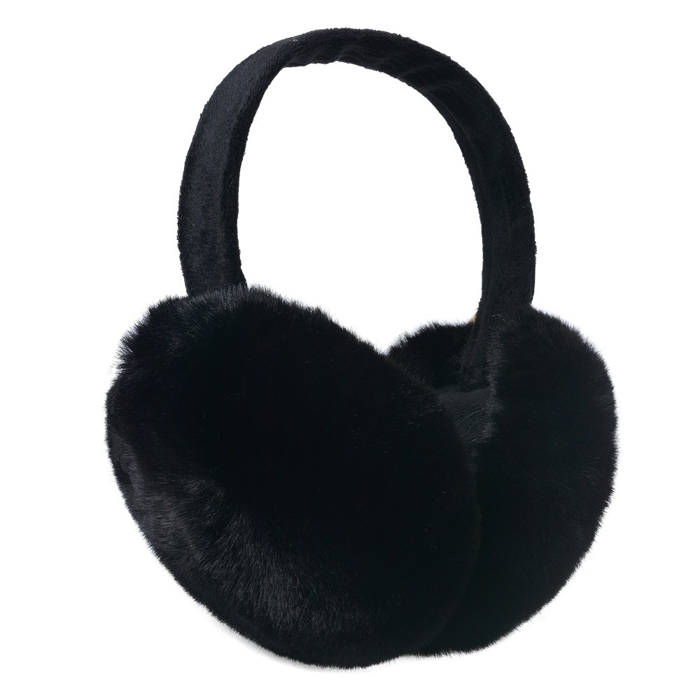 Černé skládací chlupaté klapky na uši - Ø 14cm - one size Clayre & Eef