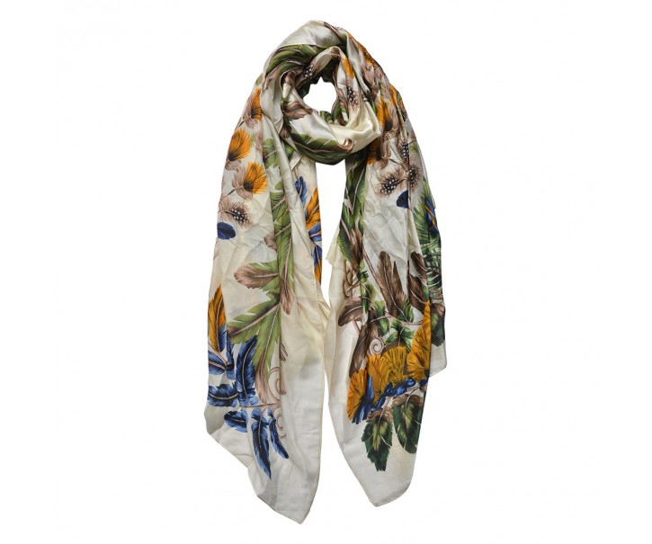 Béžový dámský šátek s barevným vzorem - 90*180 cm