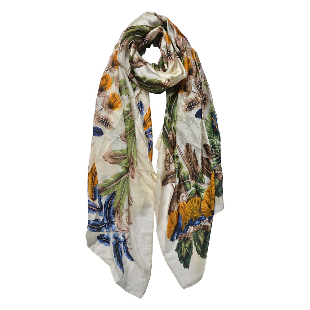 Béžový dámský šátek s barevným vzorem - 90*180 cm Clayre & Eef