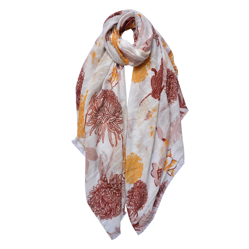 Bílý dámský šátek s květy - 90*180 cm Clayre & Eef