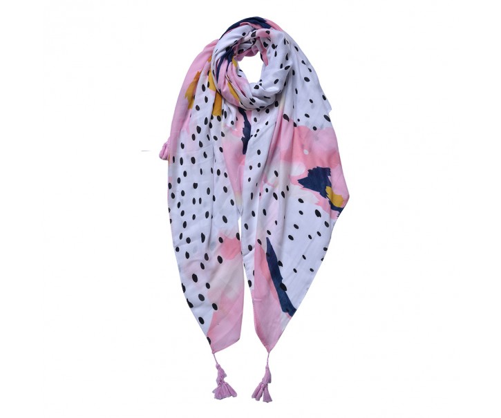 Růžovo-bílý dámský šátek s květy - 90*180 cm
