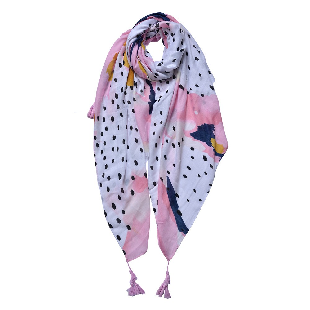 Růžovo-bílý dámský šátek s květy - 90*180 cm Clayre & Eef